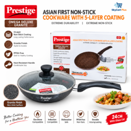 Prestige Omega Deluxe Granite 24CM Non-Stick Fry Pan with Glass Lid |প্রেস্টিজ ওমেগা ডিলাক্স গ্রানাইট ২৪ সেমি নন-স্টিক ফ্রাই প্যান গ্লাস ঢাকনাসহ